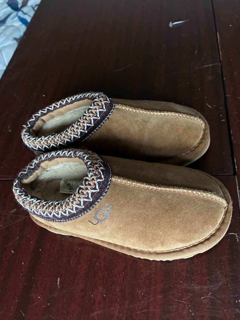 Kids UGG Brown Suede Shearling Lined Slip-On Clog